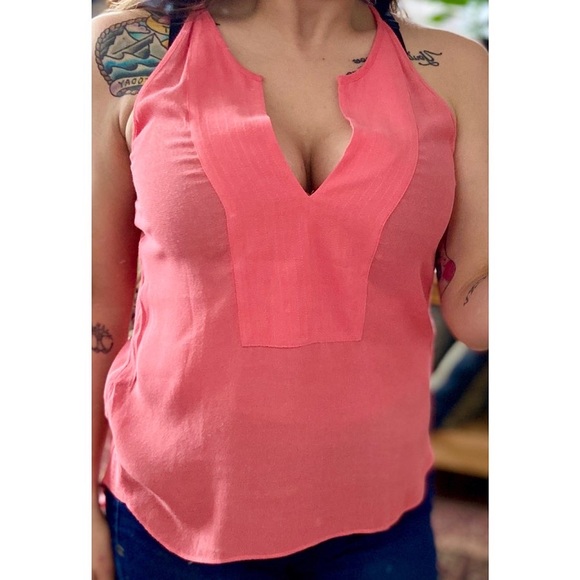 BCBGMaxAzria pink Vneck halter sleeveless tank top - Picture 5 of 6